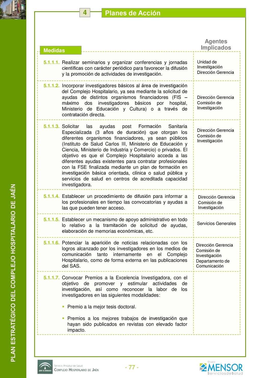 4 Planes de Acción Responsable Indicadores Comisión de Investigación.
