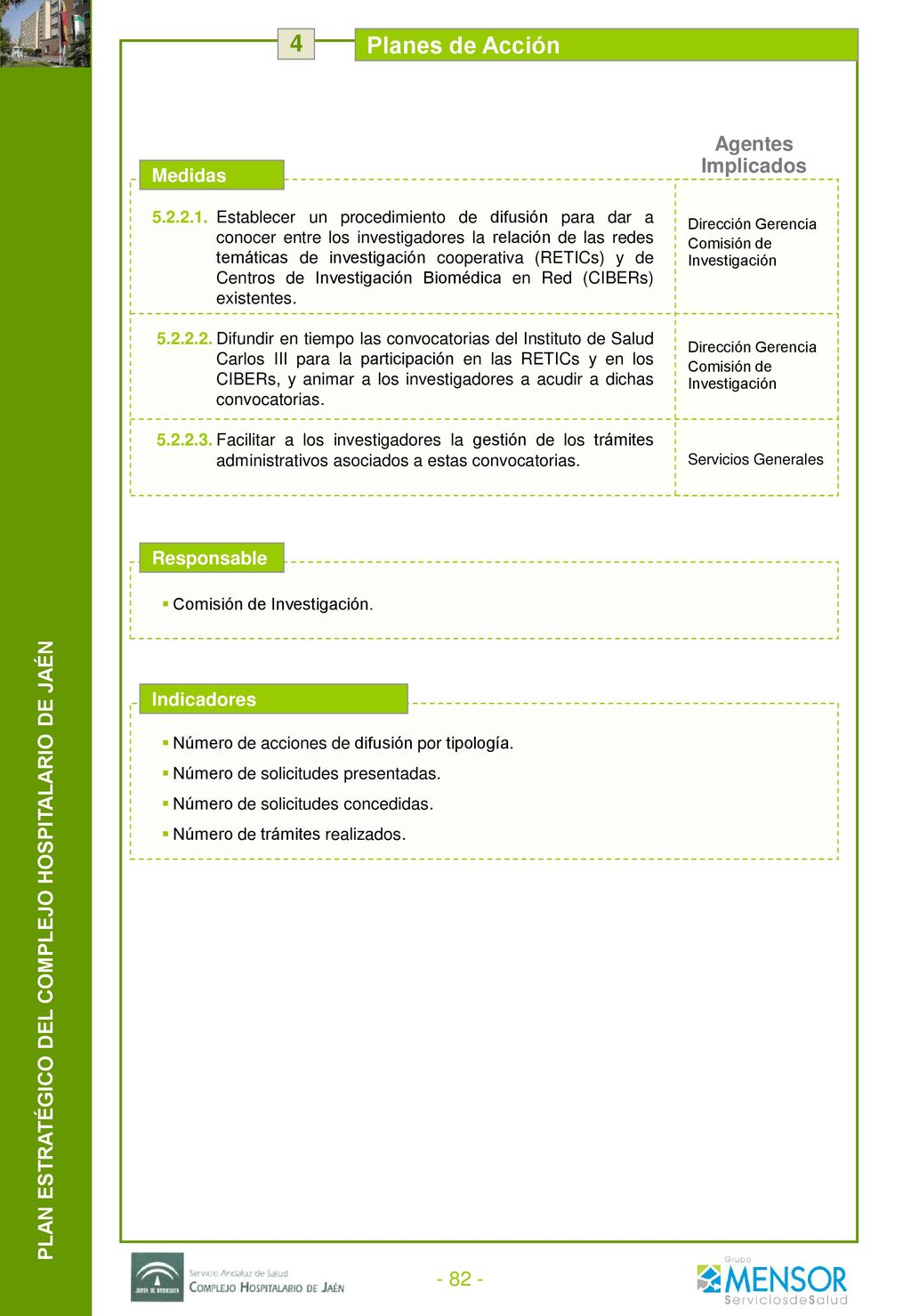 4 Planes de Acción. Eje. Estratégico: 5.- Hospital generador de conocimiento e innovación. Línea.