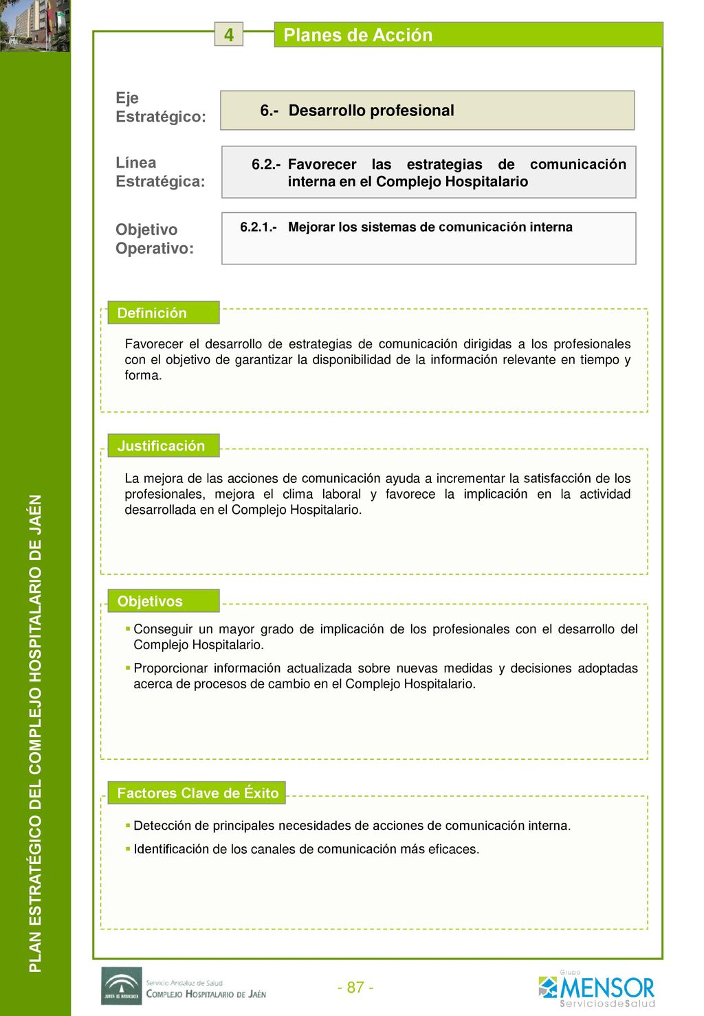 4 Planes de Acción Agentes Implicados Medidas Responsable Indicadores