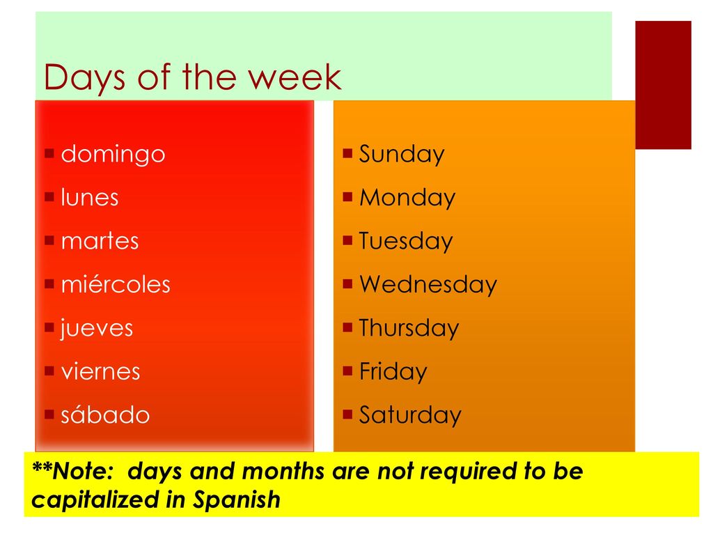 Days of the week domingo lunes martes miércoles jueves viernes sábado
