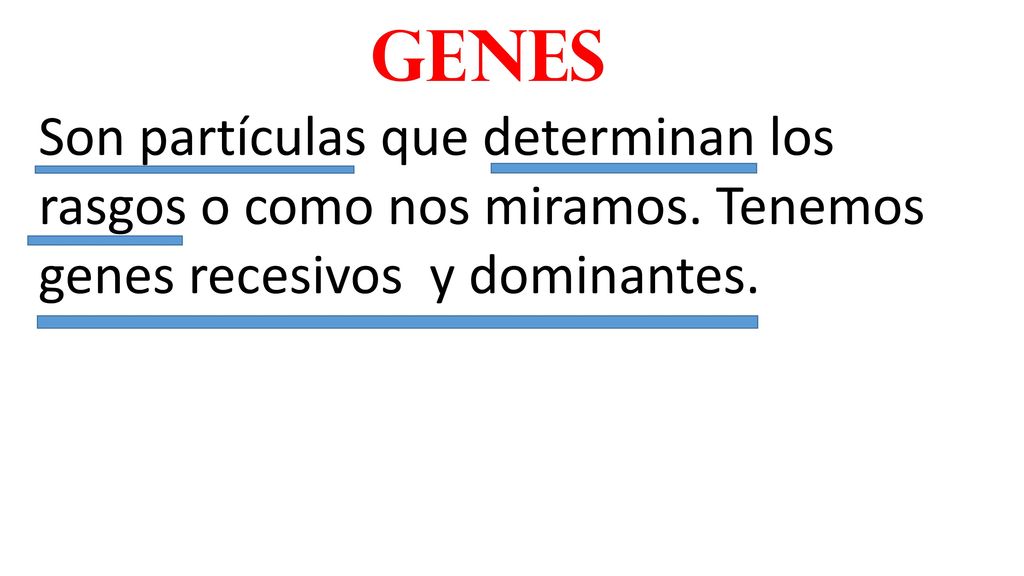 Genes Son partículas que determinan los rasgos o como nos miramos.
