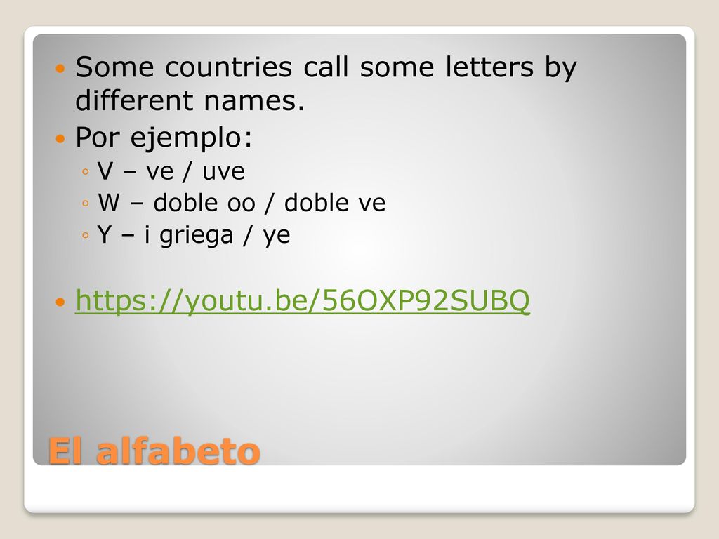 El alfabeto Some countries call some letters by different names.