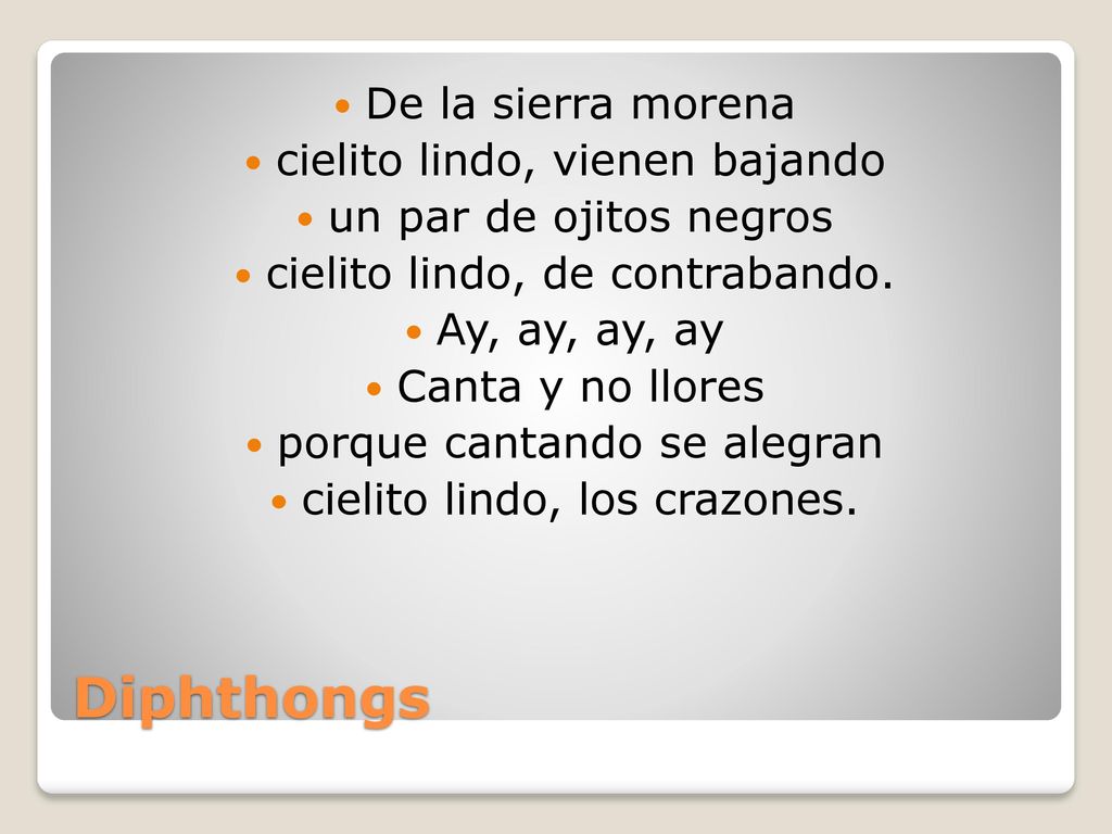Diphthongs De la sierra morena cielito lindo, vienen bajando