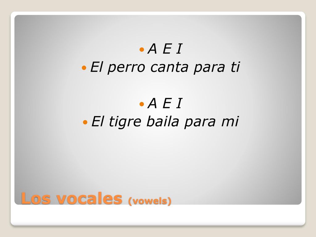 Los vocales (vowels) A E I El perro canta para ti