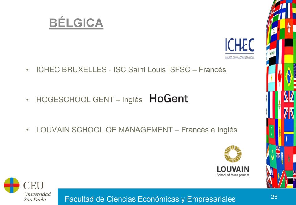 BÉLGICA ICHEC BRUXELLES - ISC Saint Louis ISFSC – Francés