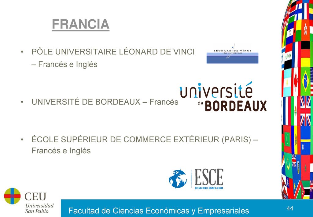 FRANCIA PÔLE UNIVERSITAIRE LÉONARD DE VINCI – Francés e Inglés