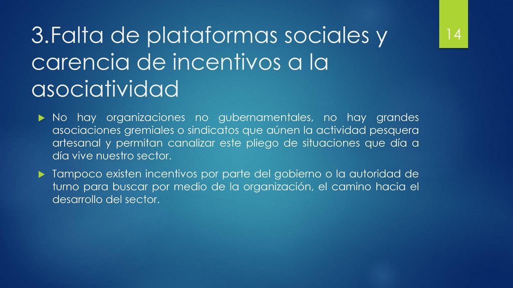 3. Falta de plataformas sociales y carencia de incentivos a la asociatividad