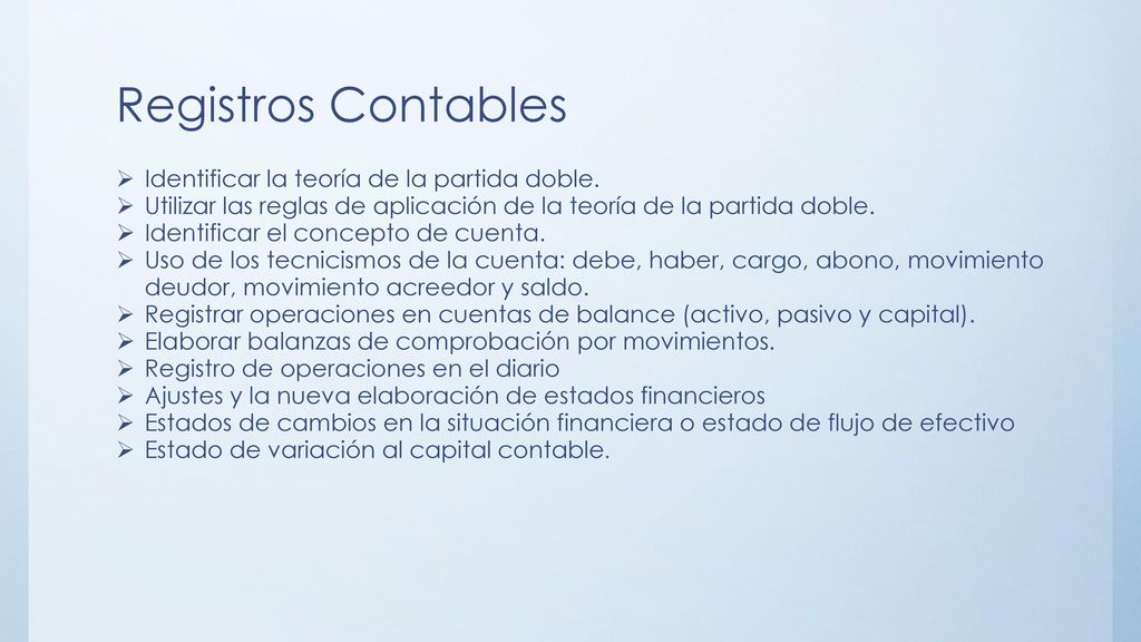 Registros Contables Identificar la teoría de la partida doble.