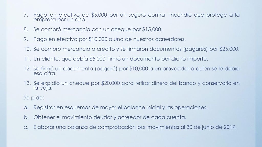 Pago en efectivo de $5,000 por un seguro contra incendio que protege a la empresa por un año.