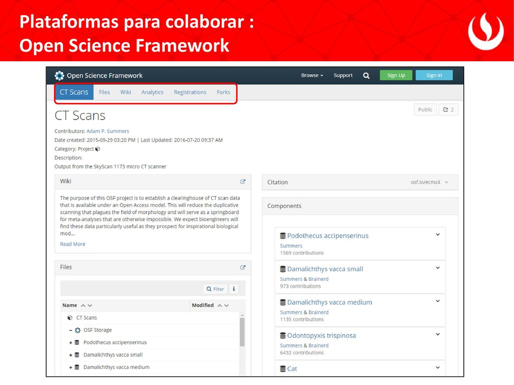 Plataformas para colaborar : Open Science Framework
