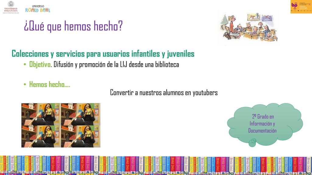 ¿Qué que hemos hecho Colecciones y servicios para usuarios infantiles y juveniles. Objetivo. Difusión y promoción de la LIJ desde una biblioteca.