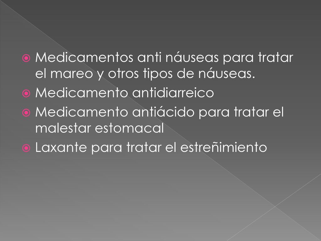 Medicamentos anti náuseas para tratar el mareo y otros tipos de náuseas.
