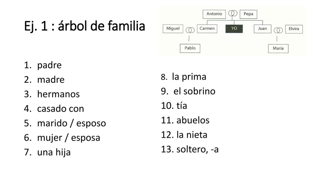 Ej. 1 : árbol de familia padre madre hermanos 9. el sobrino casado con