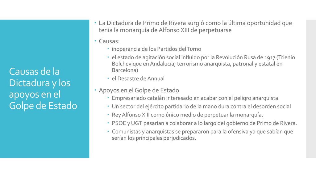 Causas de la Dictadura y los apoyos en el Golpe de Estado