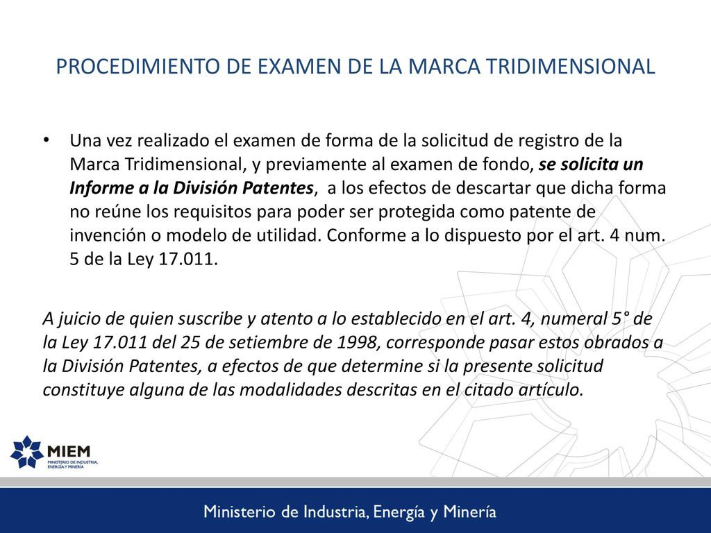 PROCEDIMIENTO DE EXAMEN DE LA MARCA TRIDIMENSIONAL