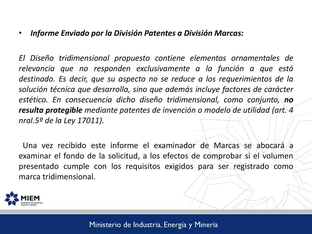 Informe Enviado por la División Patentes a División Marcas: