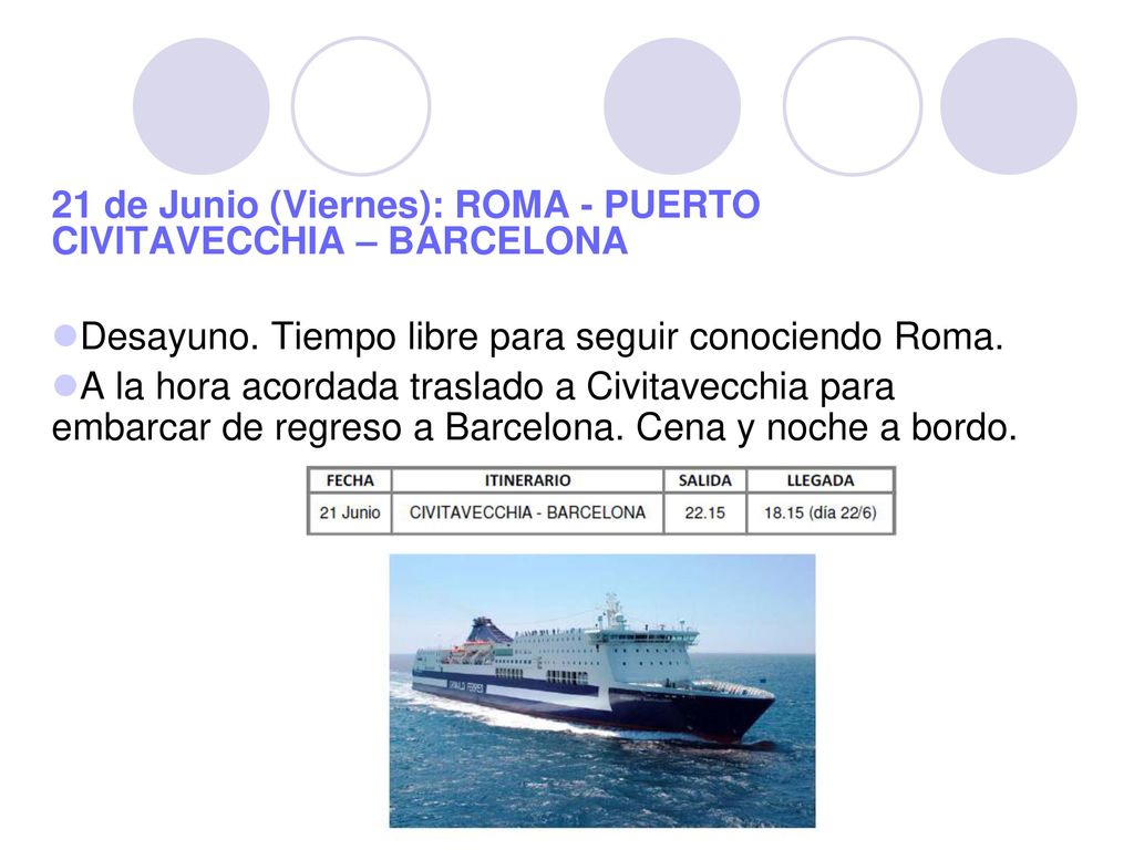 21 de Junio (Viernes): ROMA - PUERTO CIVITAVECCHIA – BARCELONA