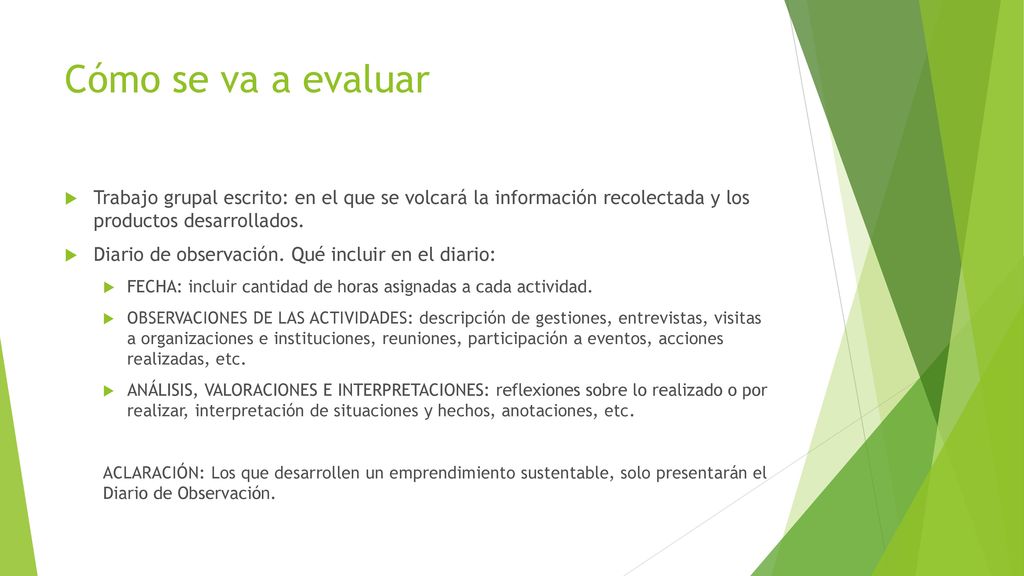 Cómo se va a evaluar Trabajo grupal escrito: en el que se volcará la información recolectada y los productos desarrollados.