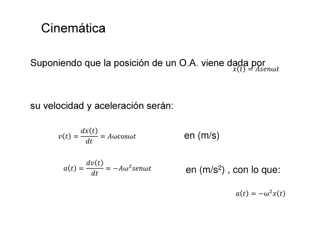 Cinemática Suponiendo que la posición de un O.A. viene dada por