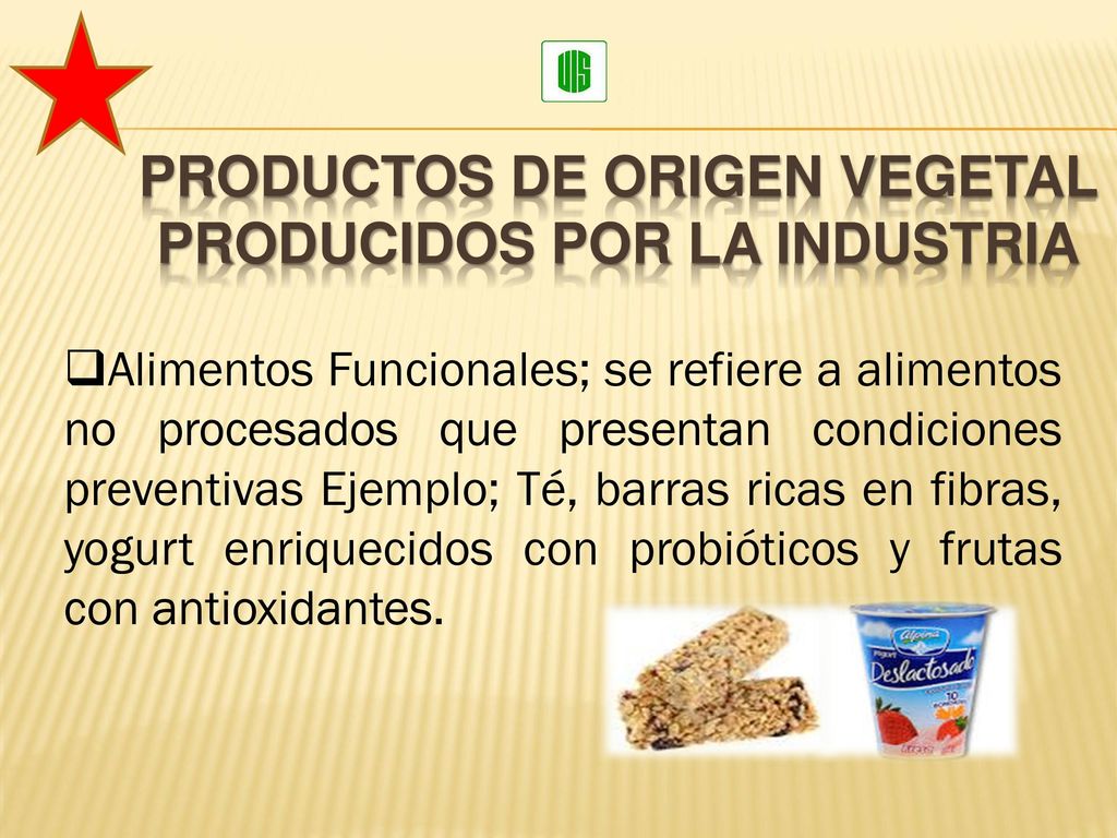 Productos de origen vegetal producidos por la industria