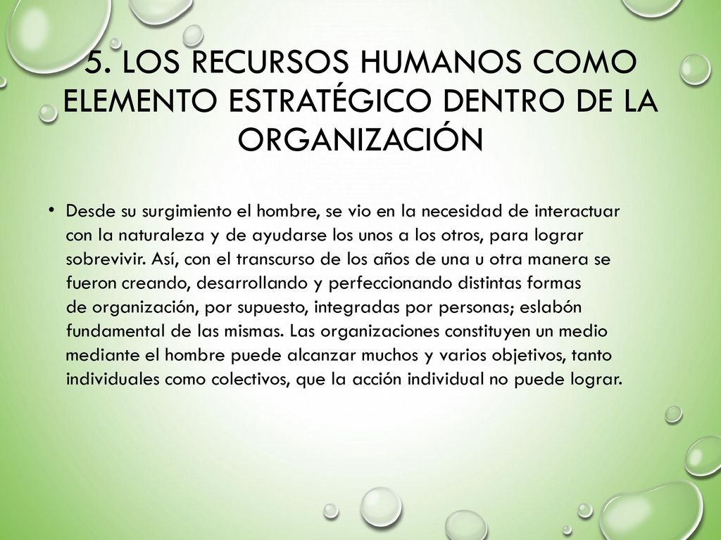5. Los recursos humanos Como elemento estratégico dentro de la organización