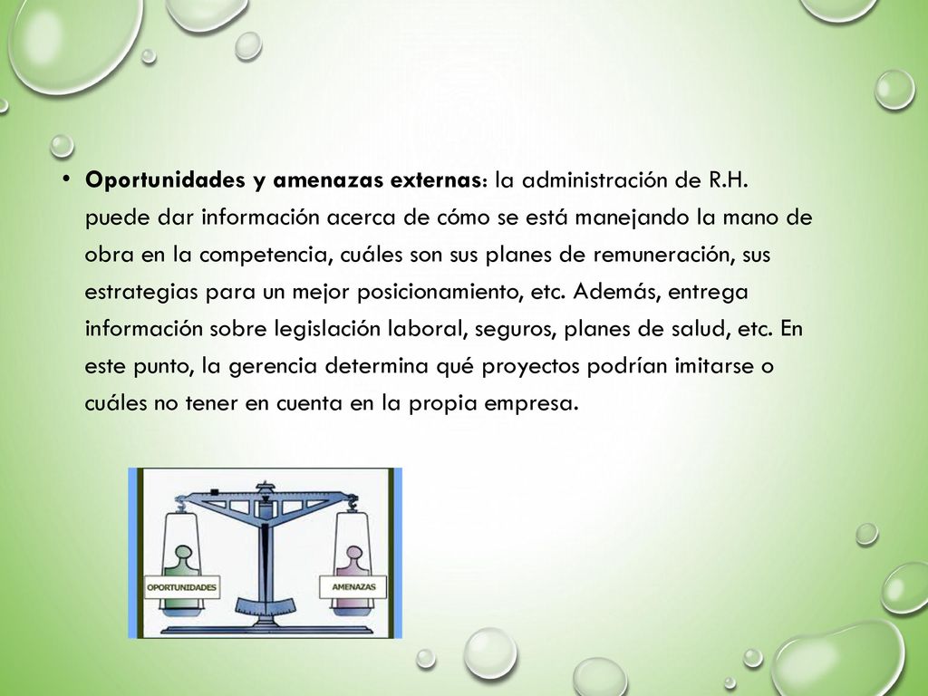 Oportunidades y amenazas externas: la administración de R. H
