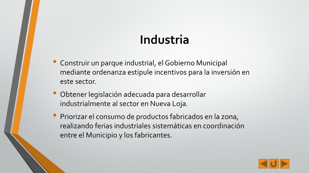 Industria Construir un parque industrial, el Gobierno Municipal mediante ordenanza estipule incentivos para la inversión en este sector.