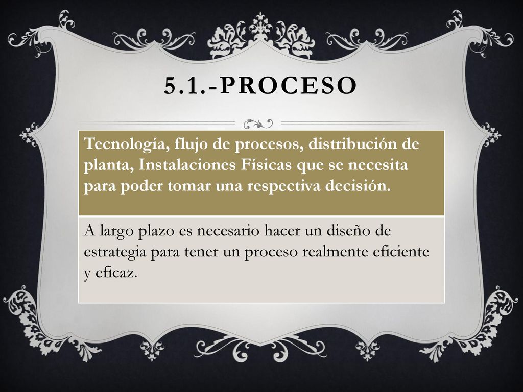 5.1.-pROCESO Tecnología, flujo de procesos, distribución de planta, Instalaciones Físicas que se necesita para poder tomar una respectiva decisión.