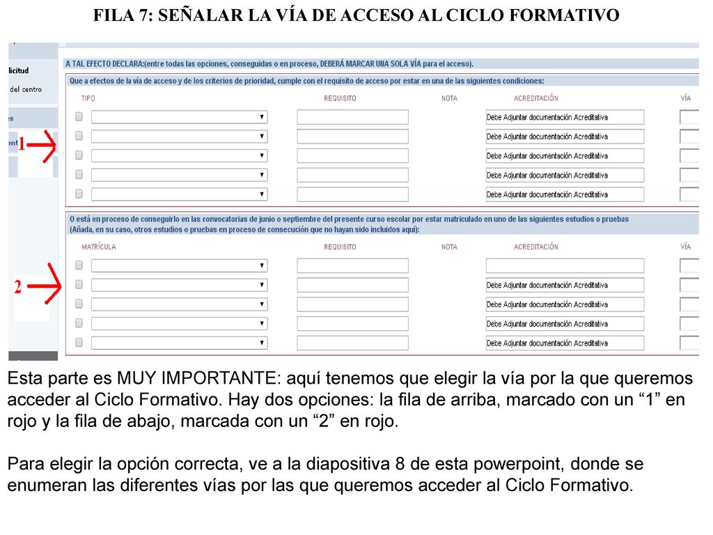 FILA 7: SEÑALAR LA VÍA DE ACCESO AL CICLO FORMATIVO