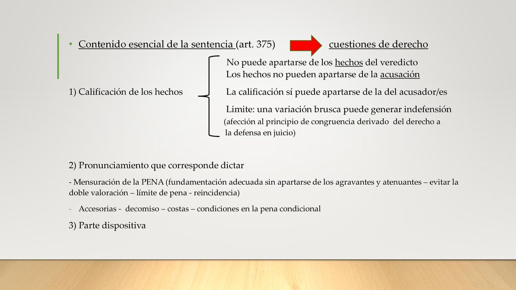 Contenido esencial de la sentencia (art. 375) cuestiones de derecho