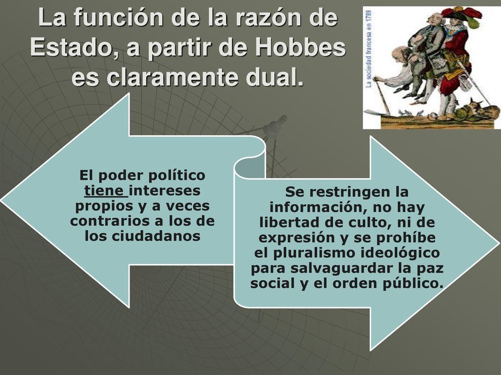 La función de la razón de Estado, a partir de Hobbes es claramente dual.