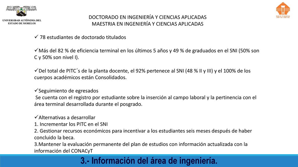 UNIVERSIDAD AUTÓNOMA DEL 3.- Información del área de ingeniería.