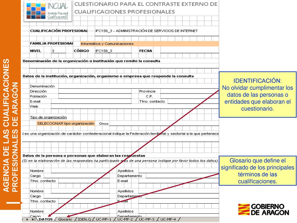 IDENTIFICACIÓN: No olvidar cumplimentar los datos de las personas o entidades que elaboran el cuestionario.