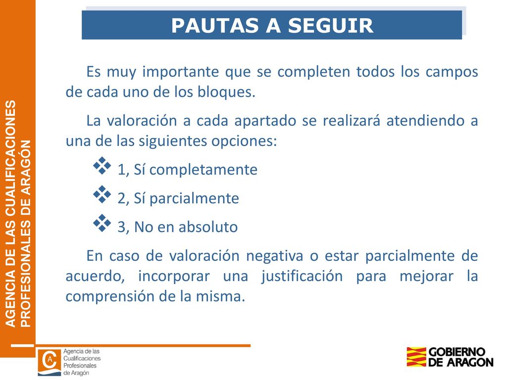 PAUTAS A SEGUIR Es muy importante que se completen todos los campos de cada uno de los bloques.