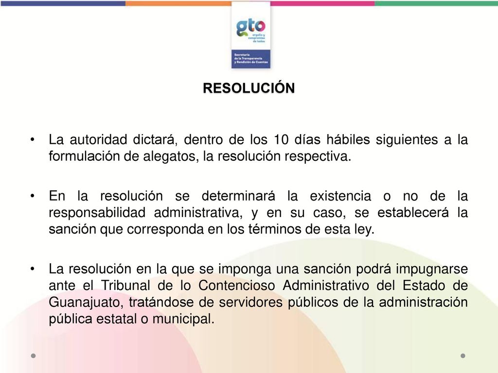 RESOLUCIÓN La autoridad dictará, dentro de los 10 días hábiles siguientes a la formulación de alegatos, la resolución respectiva.