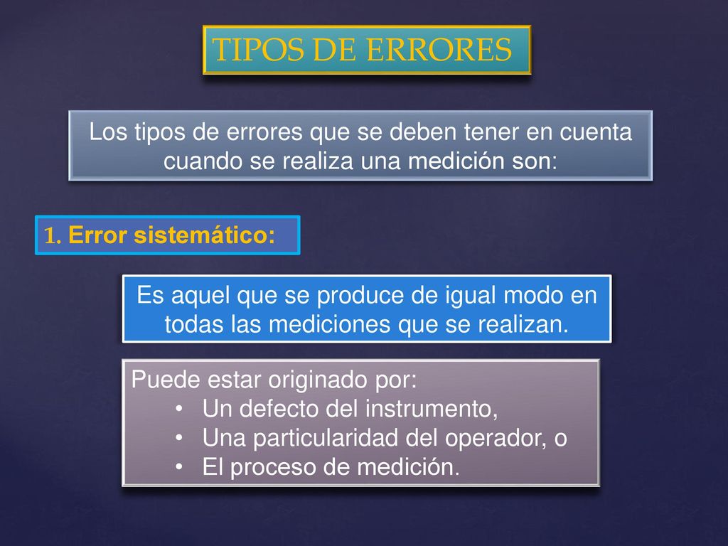 TIPOS DE ERRORES Los tipos de errores que se deben tener en cuenta cuando se realiza una medición son: