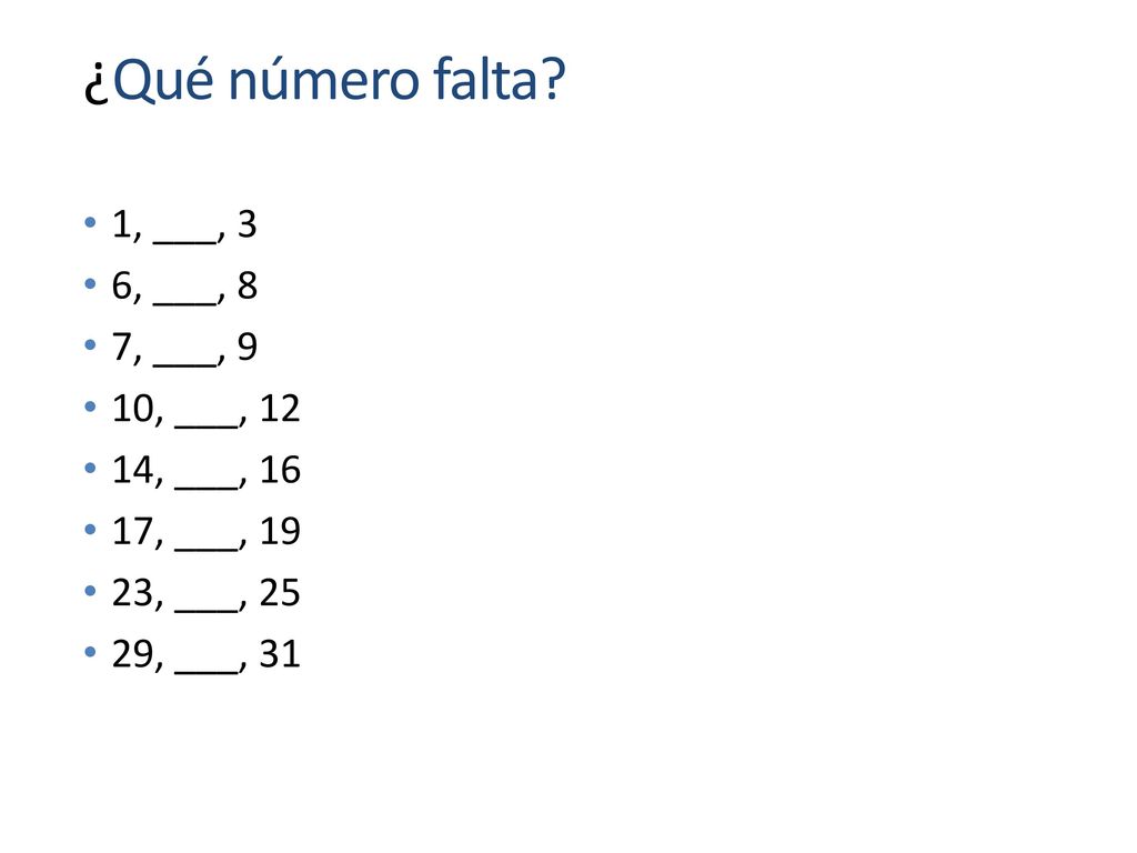 ¿Qué número falta 1, ___, 3 6, ___, 8 7, ___, 9 10, ___, 12