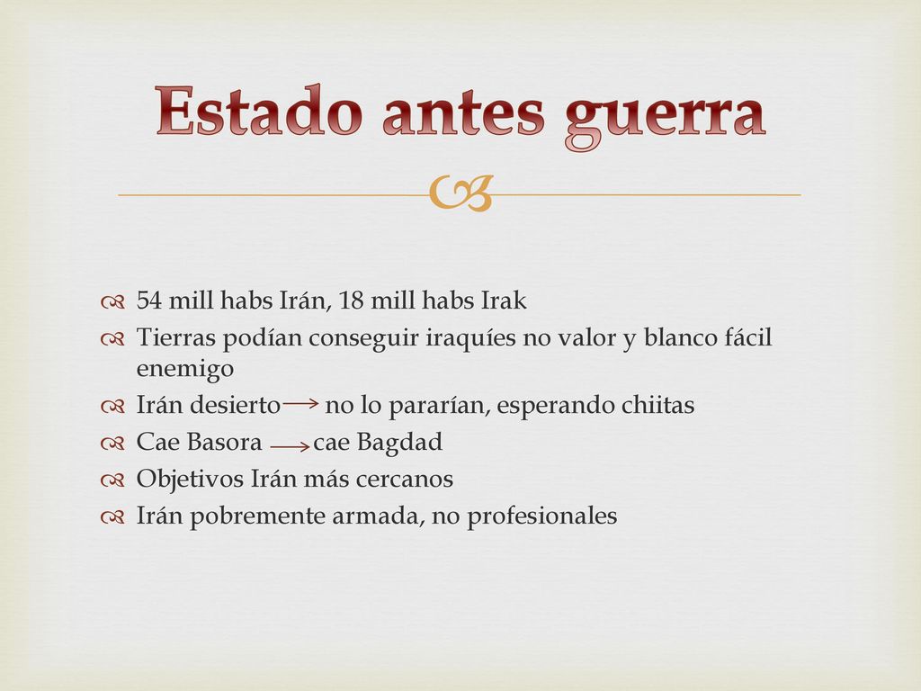 Estado antes guerra 54 mill habs Irán, 18 mill habs Irak