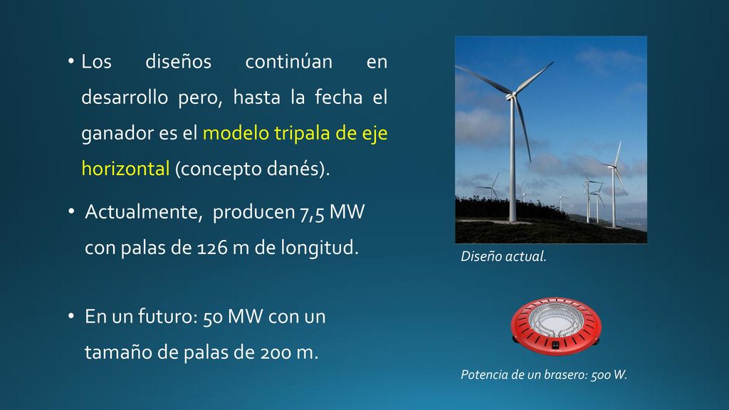 Actualmente, producen 7,5 MW con palas de 126 m de longitud.