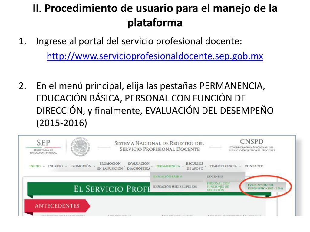 II. Procedimiento de usuario para el manejo de la plataforma