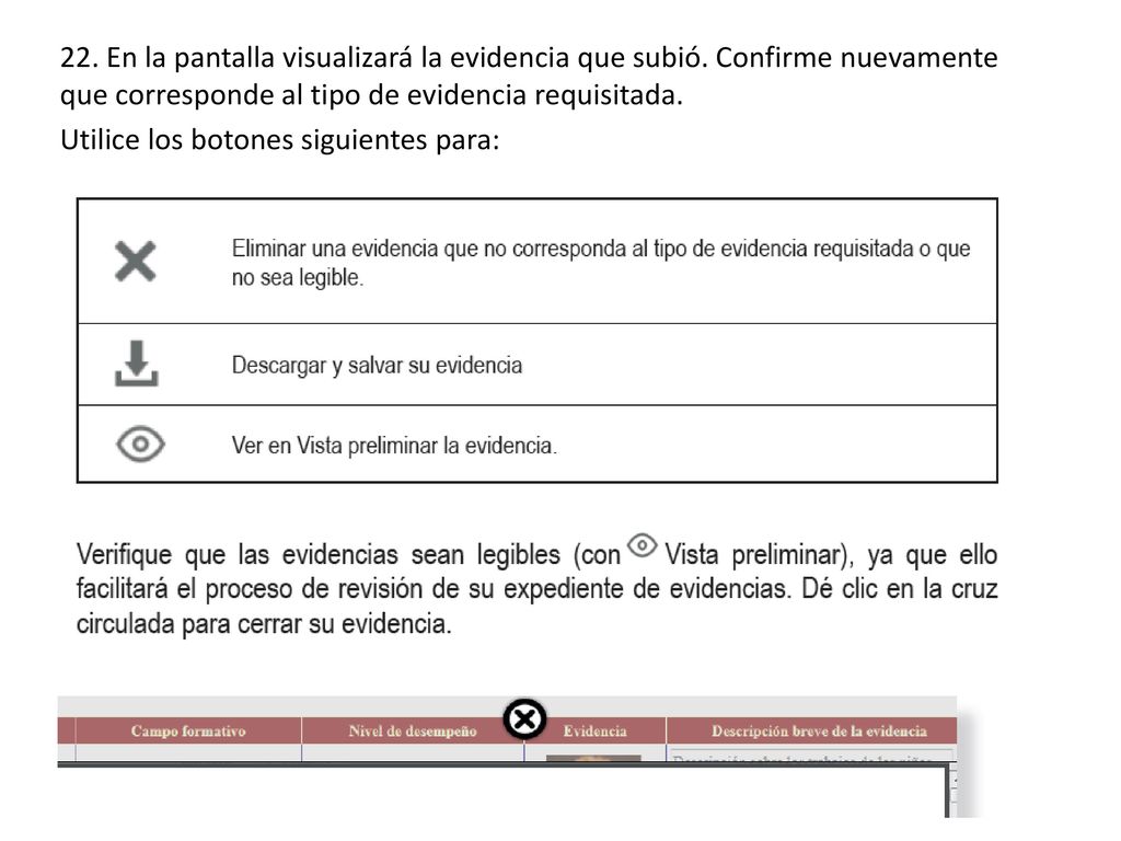22. En la pantalla visualizará la evidencia que subió