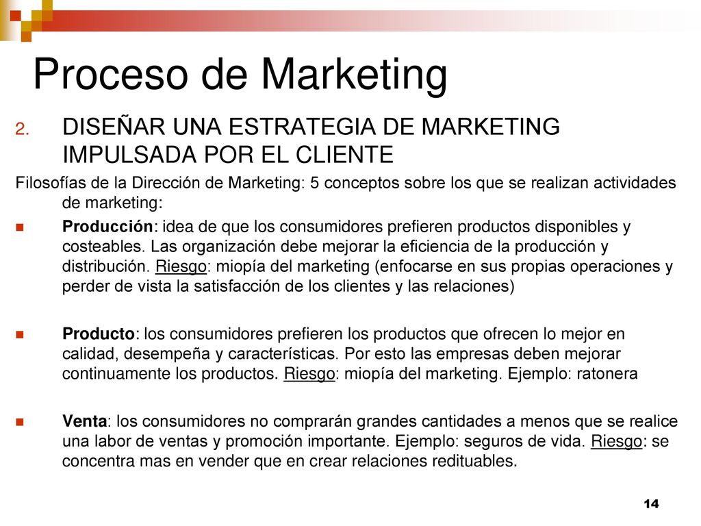Proceso de Marketing DISEÑAR UNA ESTRATEGIA DE MARKETING IMPULSADA POR EL CLIENTE.