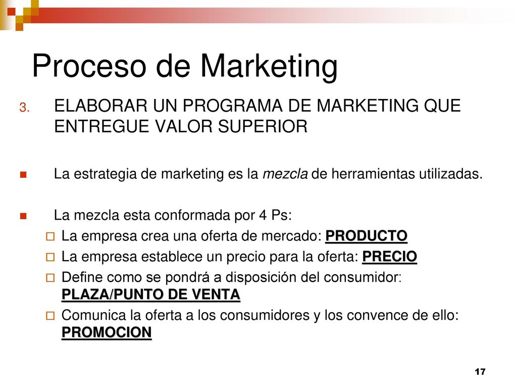 Proceso de Marketing ELABORAR UN PROGRAMA DE MARKETING QUE ENTREGUE VALOR SUPERIOR.