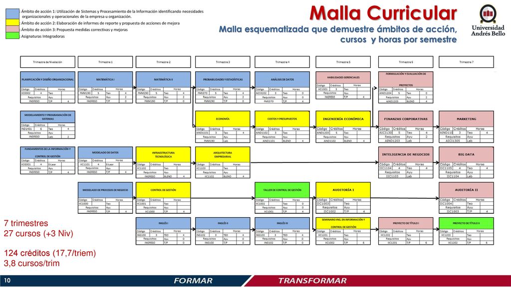 Malla Curricular Malla esquematizada que demuestre ámbitos de acción, cursos y horas por semestre