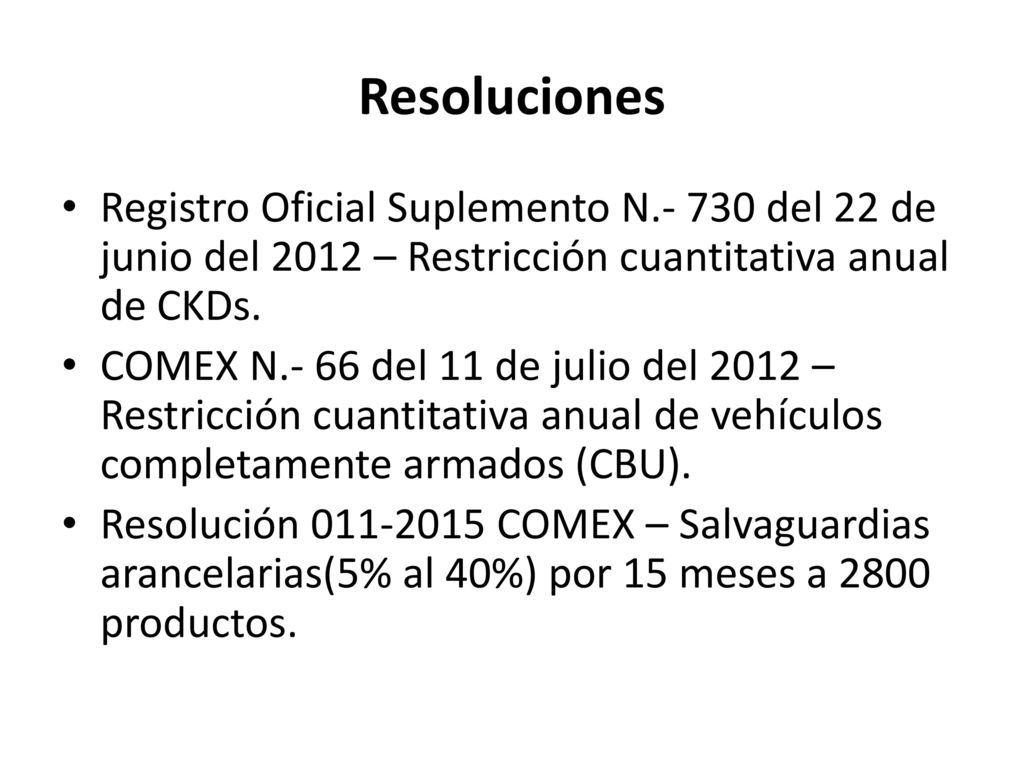 Resoluciones Registro Oficial Suplemento N del 22 de junio del 2012 – Restricción cuantitativa anual de CKDs.