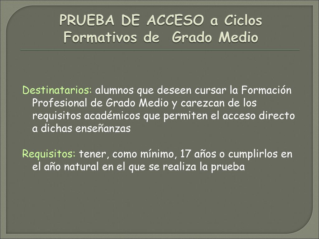 PRUEBA DE ACCESO a Ciclos Formativos de Grado Medio