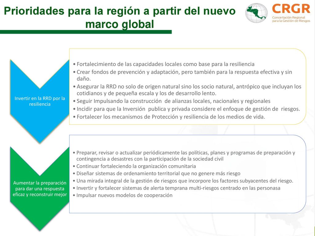 Prioridades para la región a partir del nuevo marco global