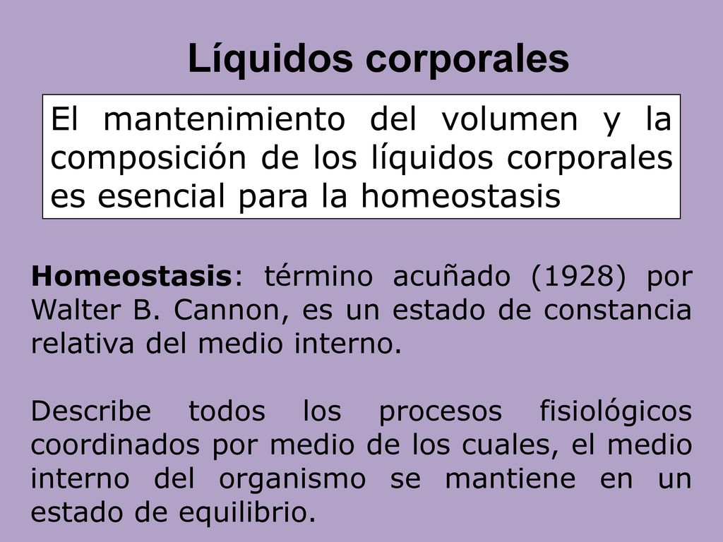 Líquidos corporales El mantenimiento del volumen y la composición de los líquidos corporales es esencial para la homeostasis.