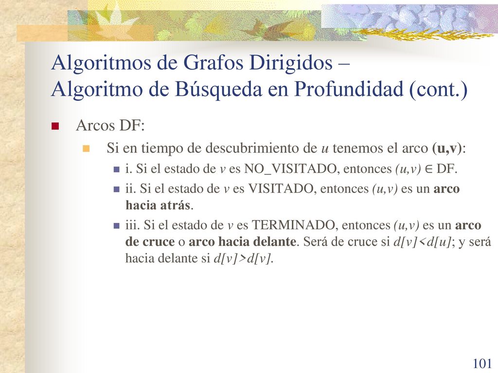 Algoritmos de Grafos Dirigidos – Algoritmo de Búsqueda en Profundidad (cont.)