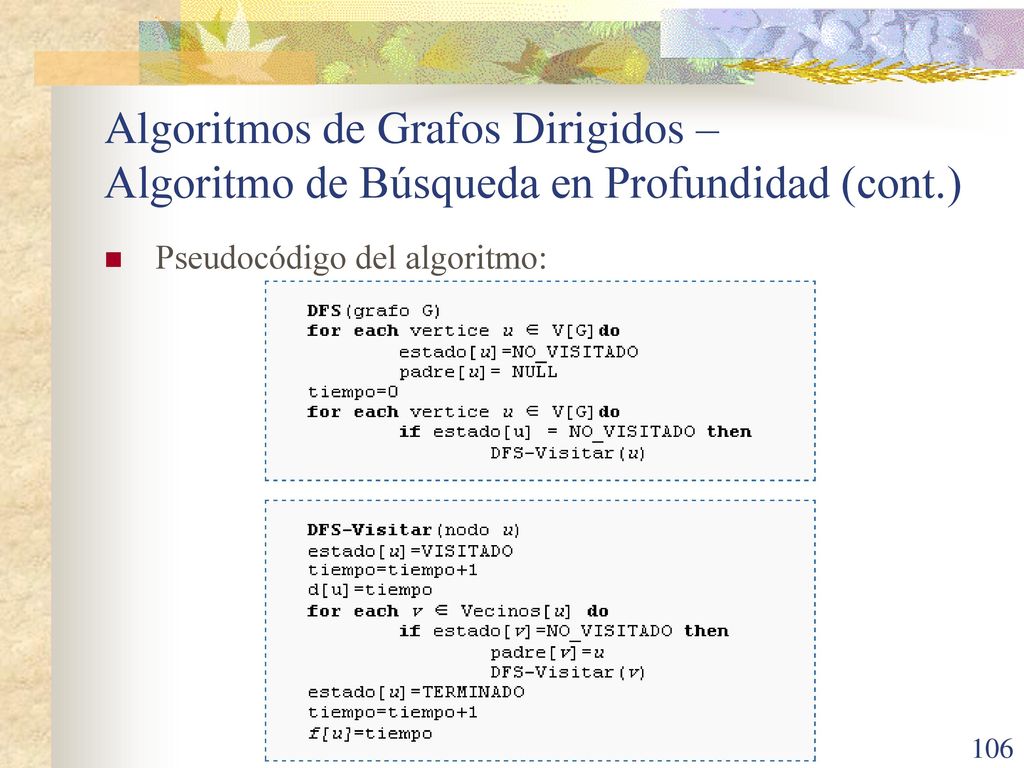 Algoritmos de Grafos Dirigidos – Algoritmo de Búsqueda en Profundidad (cont.)